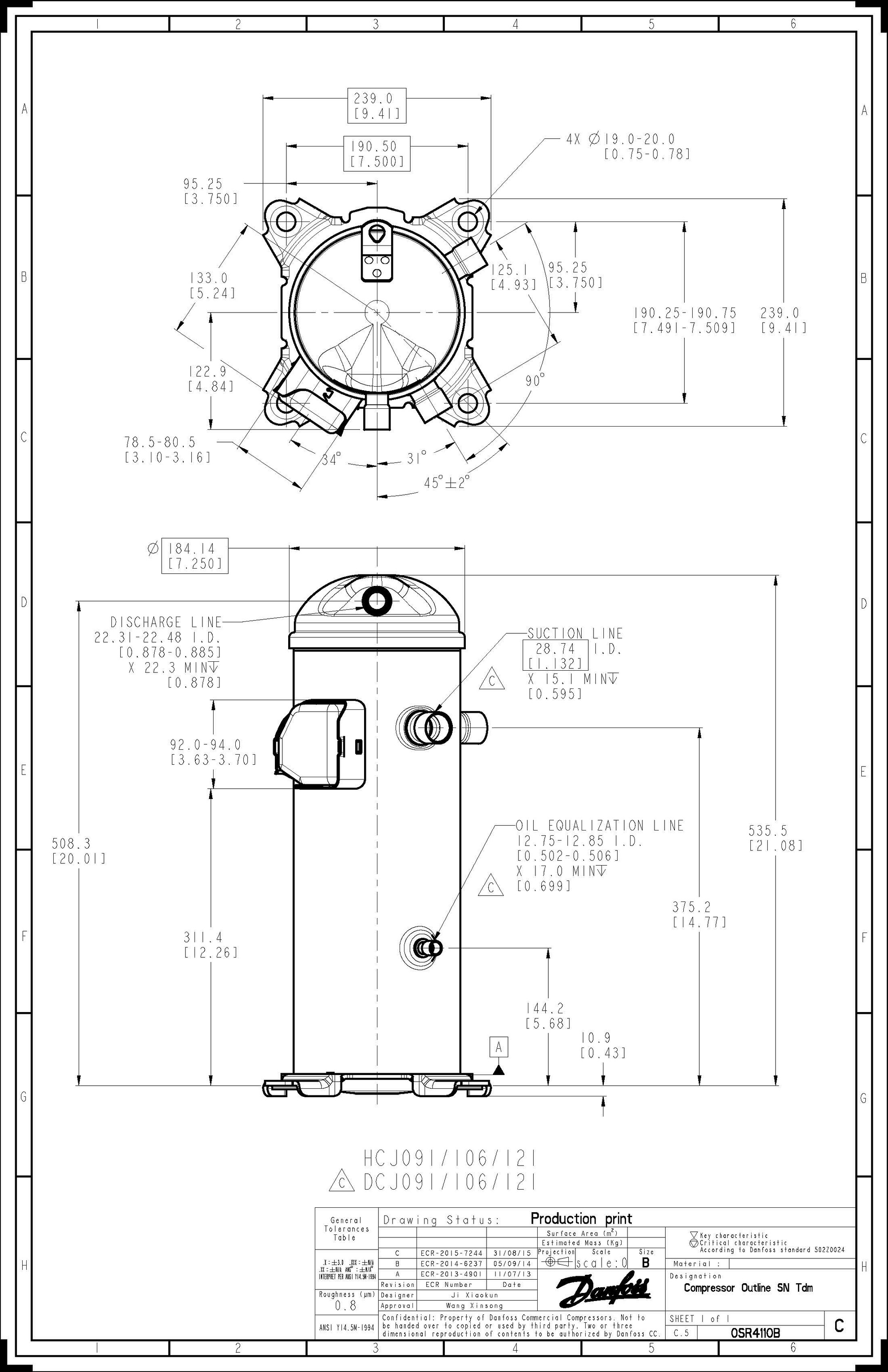 Danfoss DCJ — Герметичные спиральные компрессоры, R401A DCJ106T4LC8 Компрессор спиральный 121L5036  - Вид №10