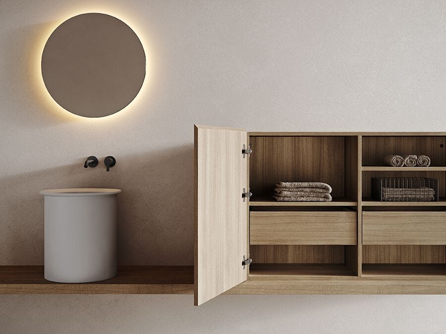 Деревянный шкаф для ванной комнаты с дверцами и встроенным освещением Inbani Edge ARCH-00142908