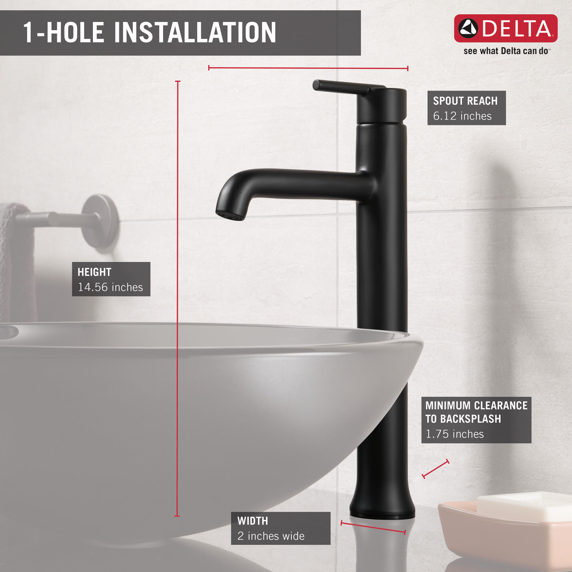 759-BL-DST Смеситель для ванной комнаты с одной ручкой Delta Faucet Trinsic Матовый черный  - Вид №4