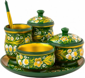 10660470 Хохломская Роспись Набор д/завтрака 6 пр. (Высшая категория) Дерево