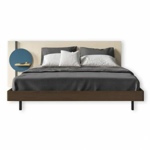 Кровать двуспальная 180х200 с навесной полкой и подсветкой тонированный дуб с бежевым Mark BRAGIN DESIGN ДИЗАЙНЕРСКИЕ 00-3879401 Бежевый;коричневый