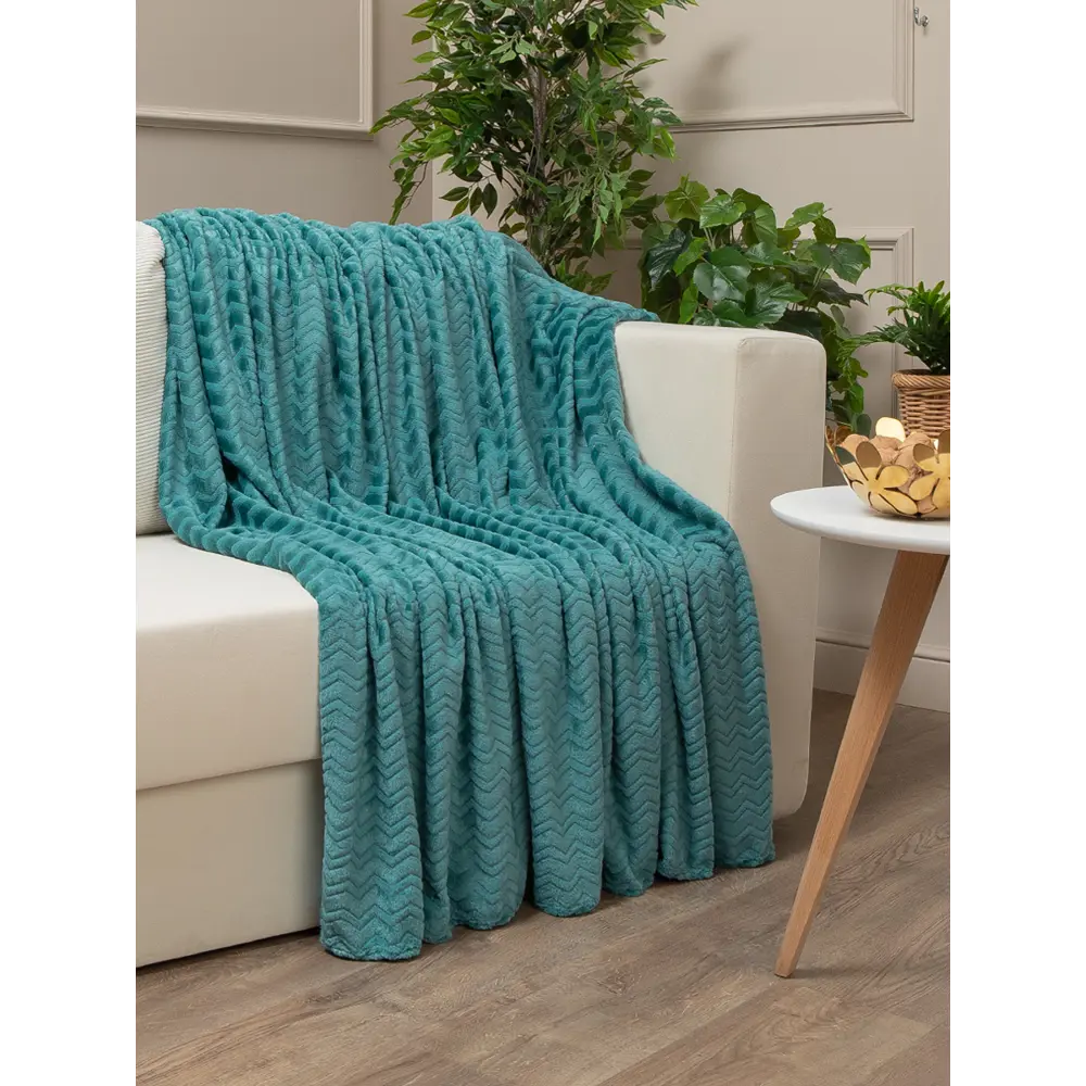 Плед Зигзаг 200x220 см фланель цвет бирюзовый 89449325 STLM-2012402 TEXREPUBLIC - Вид №5