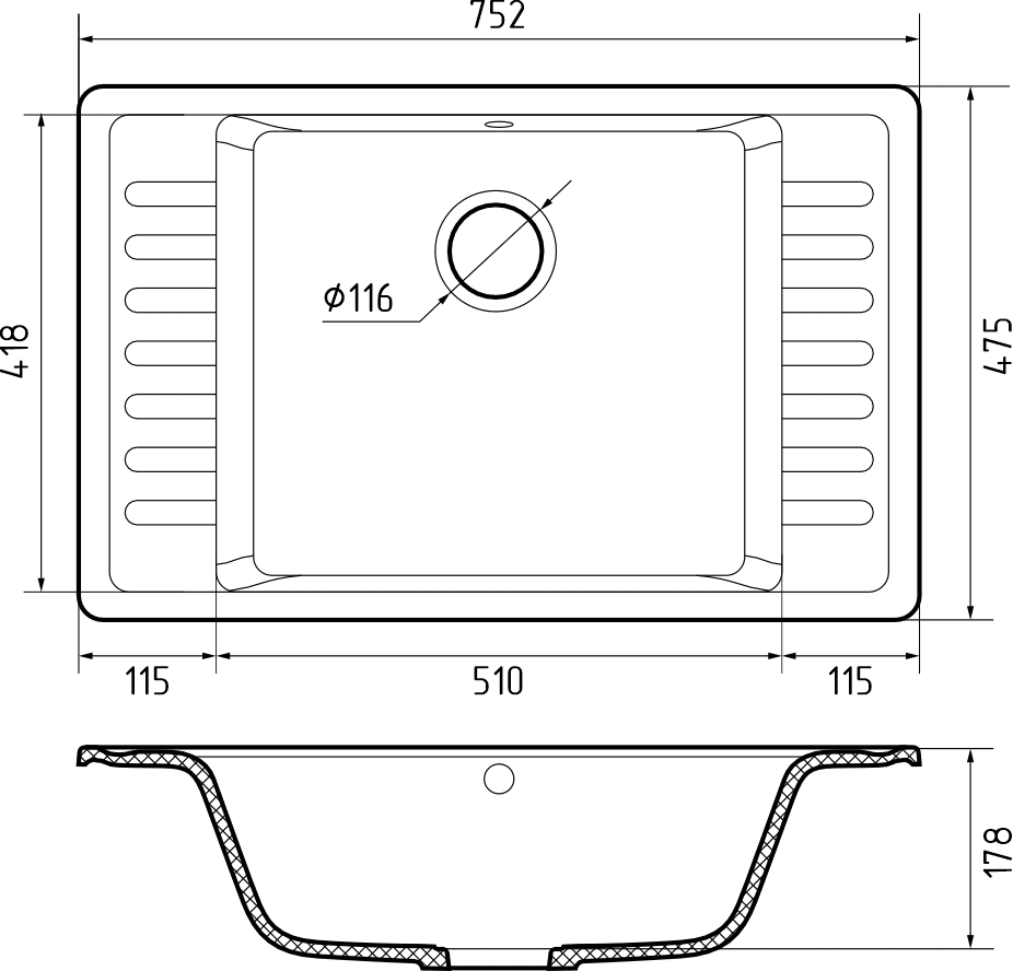 Кухонная мойка 71 GRANFEST QUARZ - Вид №1