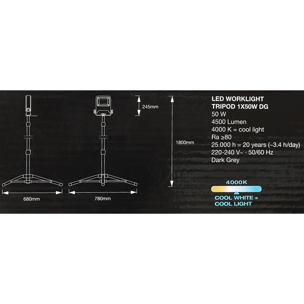 Прожектор светодиодный уличный Ledvance Work Light 50 Вт 4000K IP65 на треноге, нейтральный белый свет STLM-2176001 - Вид №5