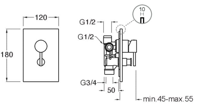 ABS однорычажный 2-луночный смеситель для душа / ванны с пластиной CRISTINA Rubinetterie Phi ARCH-00084701 - Вид №1