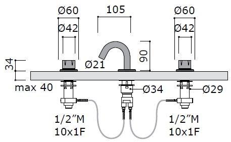 MINA Смеситель для биде, столешница из нержавеющей стали, на 3 отверстия Synth 4890 - Вид №2
