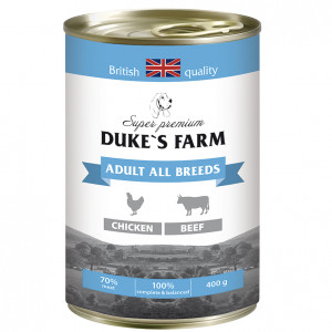 ПР0031926 Корм для собак DUKE"S FARM курица, говяжьи потрошка конс. 400г DUKE'S FARM