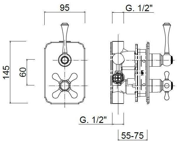 Rubinetteria Giulini Смеситель для душа с термостатом на 2 отверстия Parigi 8282ln - Вид №1
