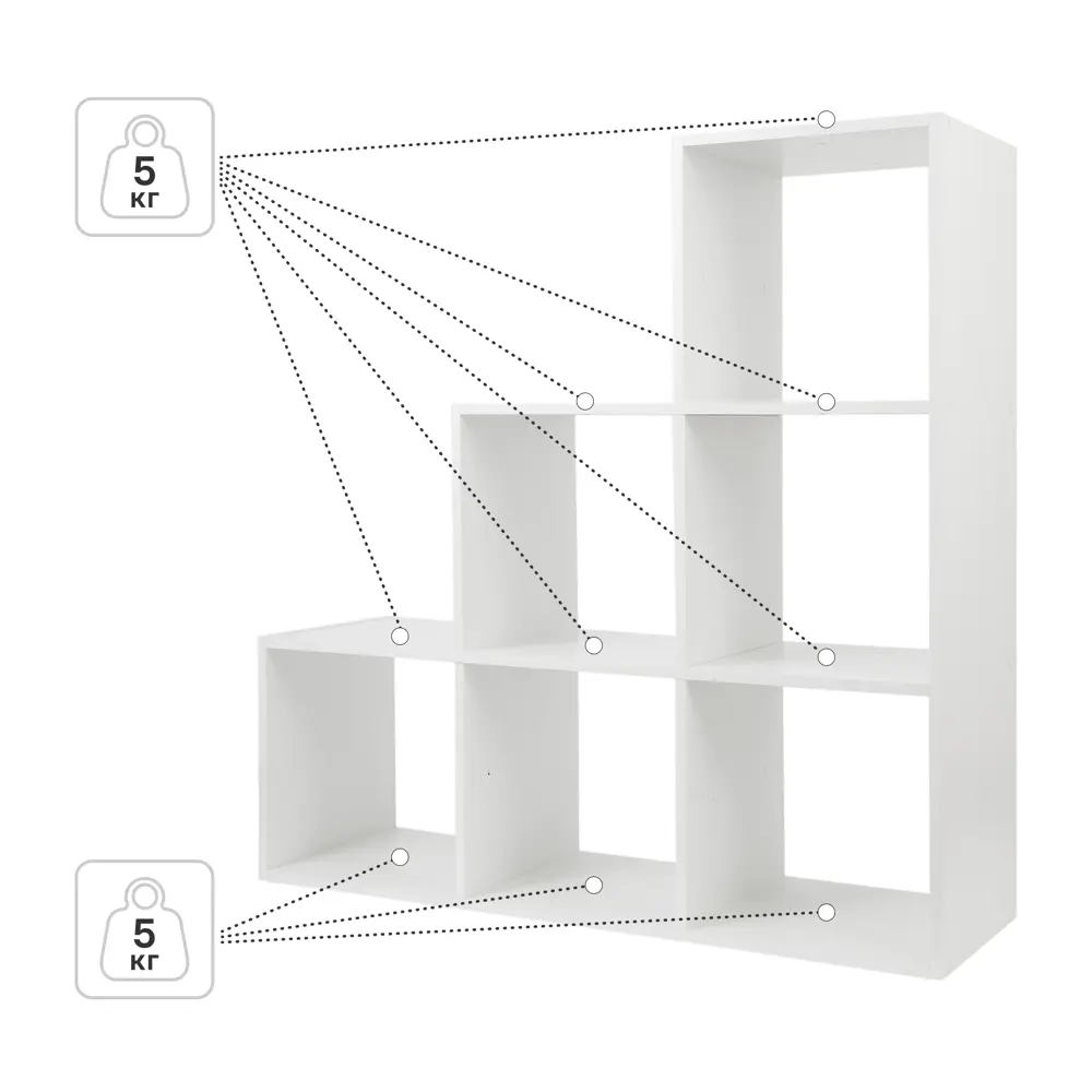 Стеллаж KONSENSA Руан 6 секций 104x104x31.7 см ЛДСП цвет белый STLM-2150133 - Вид №2