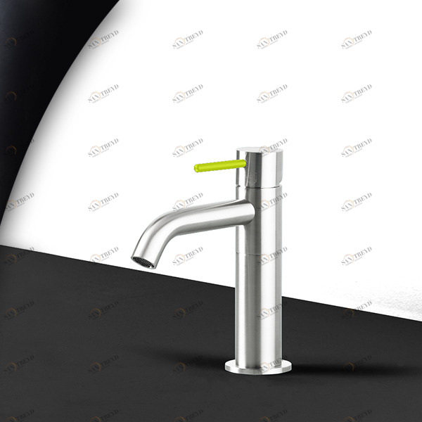 Смеситель для раковины сталь глянцевая с зеленой ручкой Toki Radomonte TKS1LCIL13