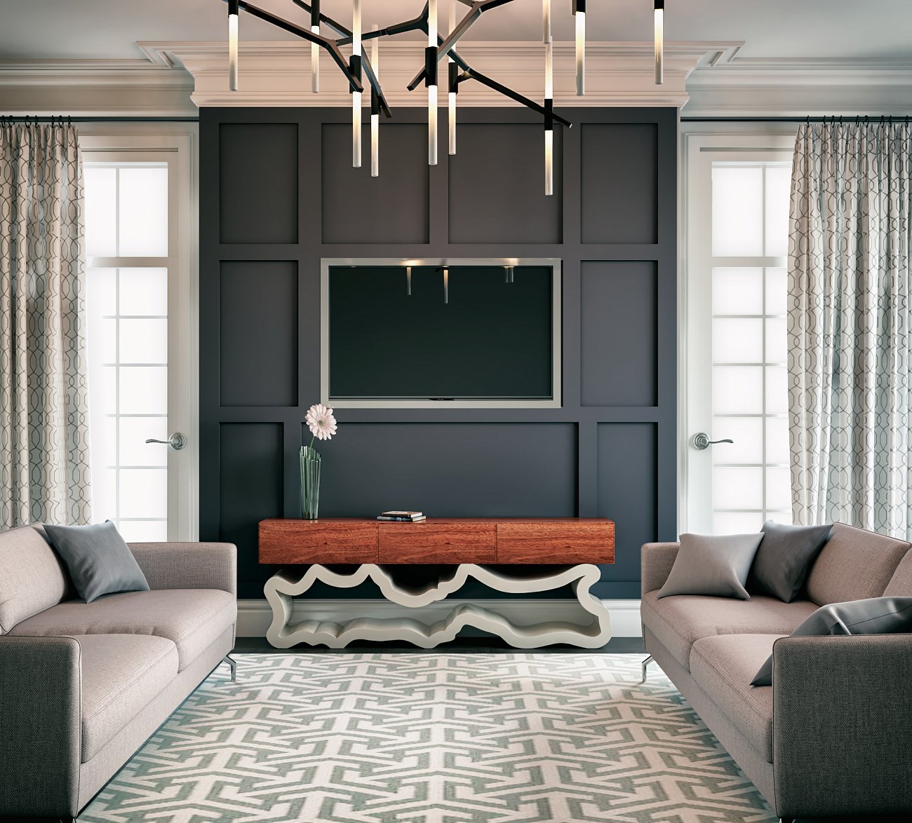 Тумба под телевизор дизайнерская орех, изножье зеленое с текстурой "Эклер" от Odingeniy ODINGENIY  178415 Зеленый;коричневый  - Вид №1