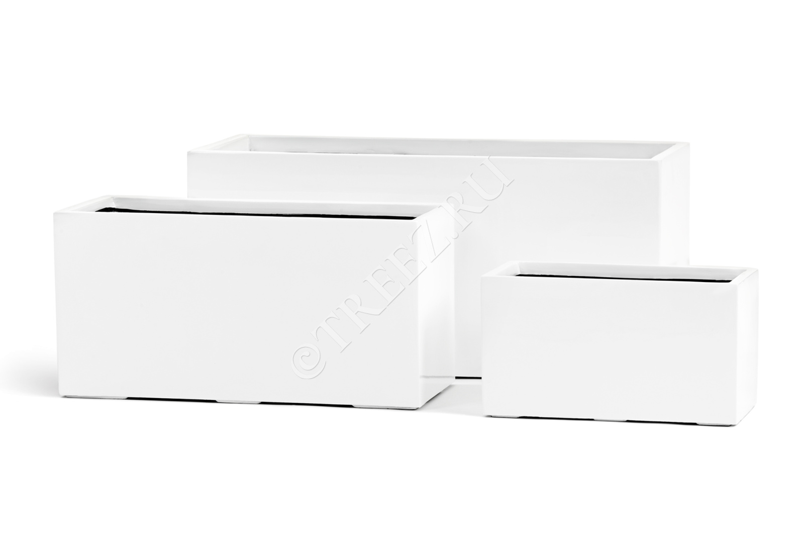 41.3320-05-041-WH-40 Кашпо  Effectory - серия Gloss - Низкий узкий прямоугольник - Белый глянцевый лак Цветочная коллекция 