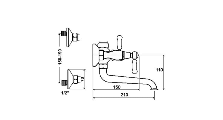 Настенный смеситель для ванны с 2 отверстиями и ручным душем rvb 1935 Лимож ARCH-00134602 - Вид №2