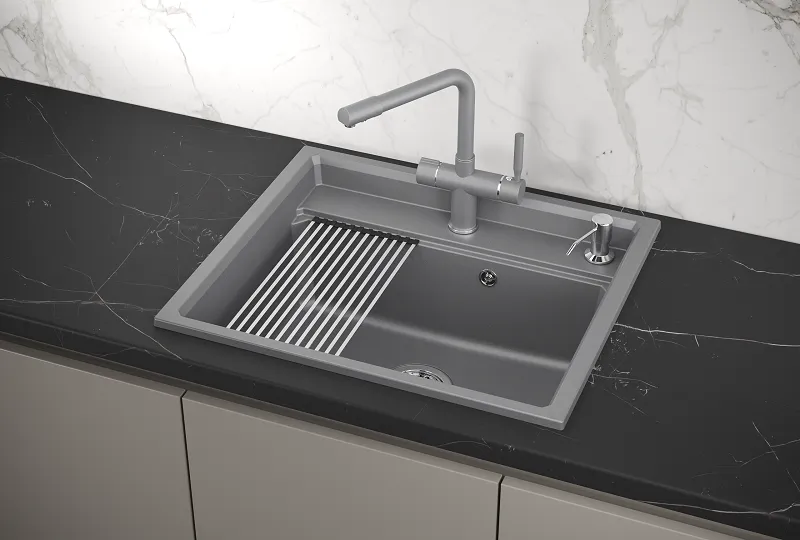 KS-6003, АЛЮМИНИУМ, кухонная мойка, кварц GRANULA 6003-ST306