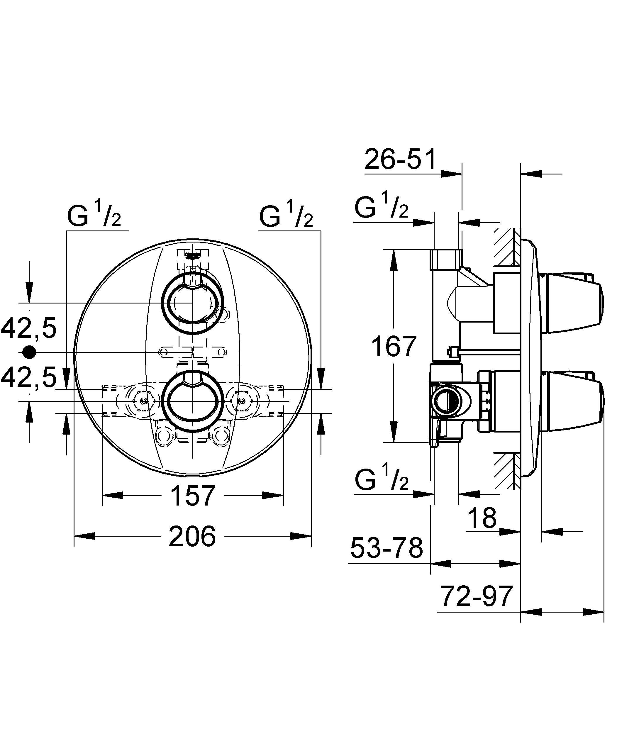 19255000 Внешняя часть термостатического смесителя для душа Grohe Grohtherm 3000 Cosmopolitan хром - Вид №2
