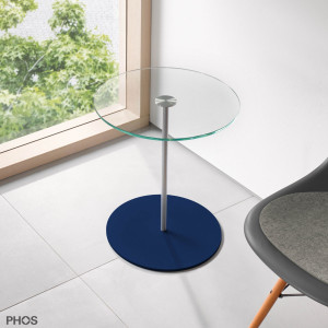 BT400G-BPB Приставной столик со стеклянной полкой, высота 40 см, основание: синее. PHOS