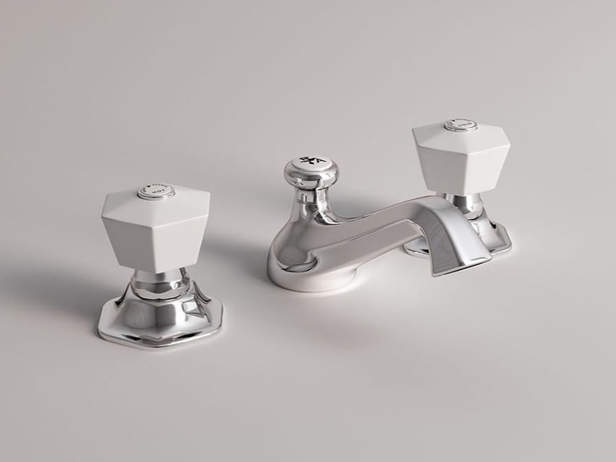 Смеситель для раковины с 3 отверстиями для пола с автоматическим сливом Park Avenue Белый ARCH-00026056