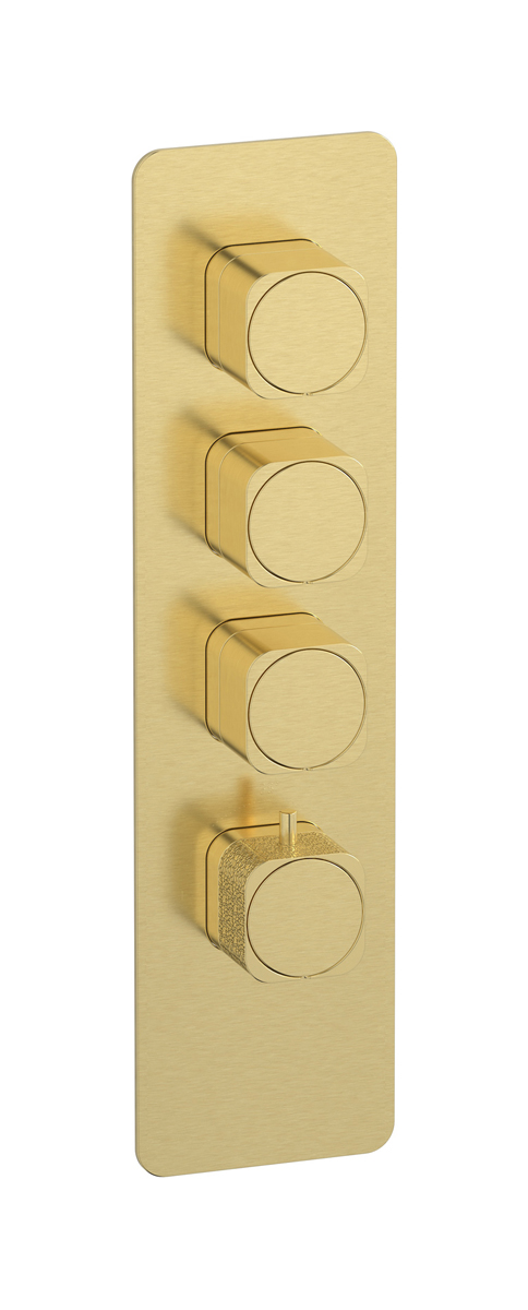Комплект термостатических 3-позиционных вертикальных прямоугольных пластин Corallo и ручек WE ARE IB eua316isneo_2 Brushed Pale Gold Aqua