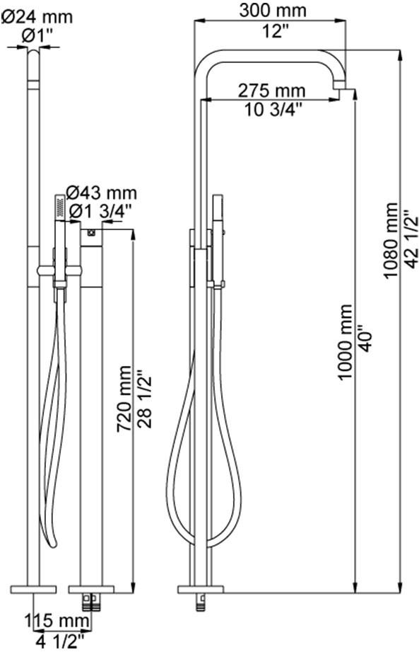 VOLA Смеситель для ванны напольный с ручным душем sun-id-1441424 - Вид №4