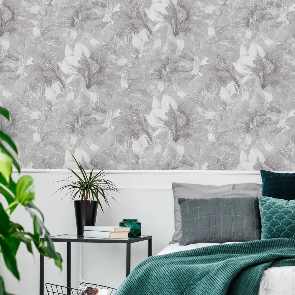 Московская обойная фабрика Ривьера: флизелиновые обои графитового оттенка с растительным орнаментом 89390786 STLM-1571298 - Вид №2