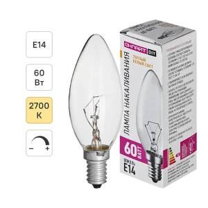 ОНЛАЙТ Лампа накаливания Е14 60Вт с теплым свечением 89413695
