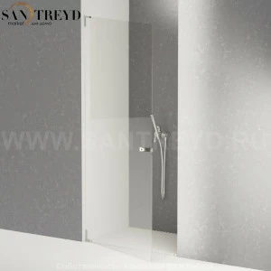 Душевое ограждение FLAT D подрезаемое, стеклянная нишевая с дверью экстрапрозрачная перегородка с белым поддоном. Размеры: длина от 68,2 до 100 см