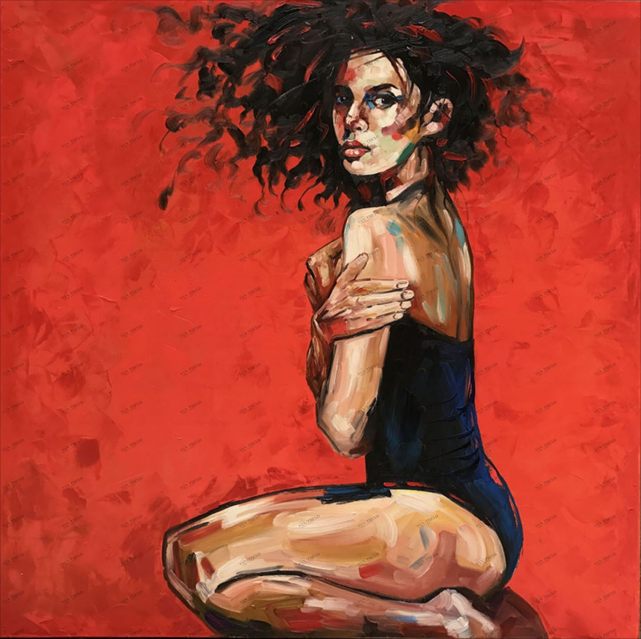 Картина на холсте 100х100 см "Кудряшка" EVENHOME КАРТИНЫ МАСЛОМ 130070 Красный;черный;разноцветный 