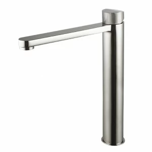 Смеситель для раковины с высоким изливом и ребристой ручкой. Керамический картридж Ø25 мм, шланги диаметром 500 мм 3/8 дюйма. Расход 5,68 л / мин при 3 барах  Tono NOKEN 100184753  TITANIUM