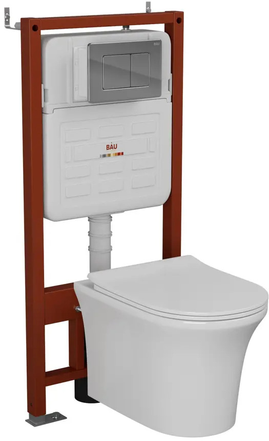 91778009 Комплект инсталляции Bauedge Bau Ideal E458103-NP0001-PRO-E00105, с унитазом безободковым Bau Spectrum Pro клавиша Bau Light нержавеющая сталь хром STLM-0987273