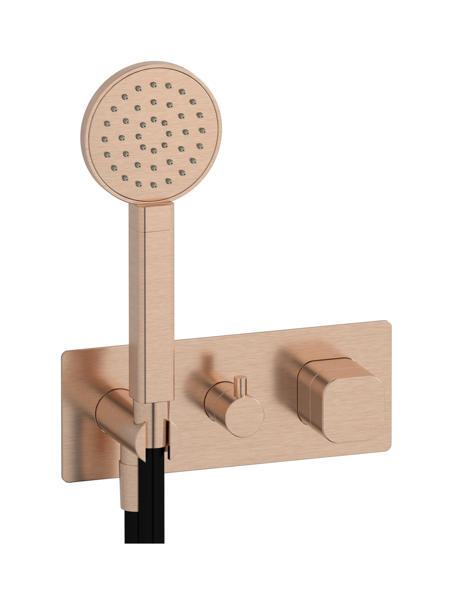 Прогрессивный настенный смеситель для душа на 3 потребителя со встроенным душевым гарнитуром. WE ARE IB eo314sr_1 Brushed Rose Gold Elio