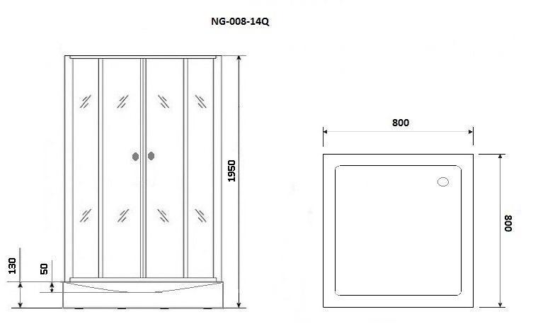 Душ. уголок NG- 008-14Q (800х800х1950) низкий поддон(13см) стекло МАТОВОЕ, 2 места Niagara ECO 0081422Q - Вид №2