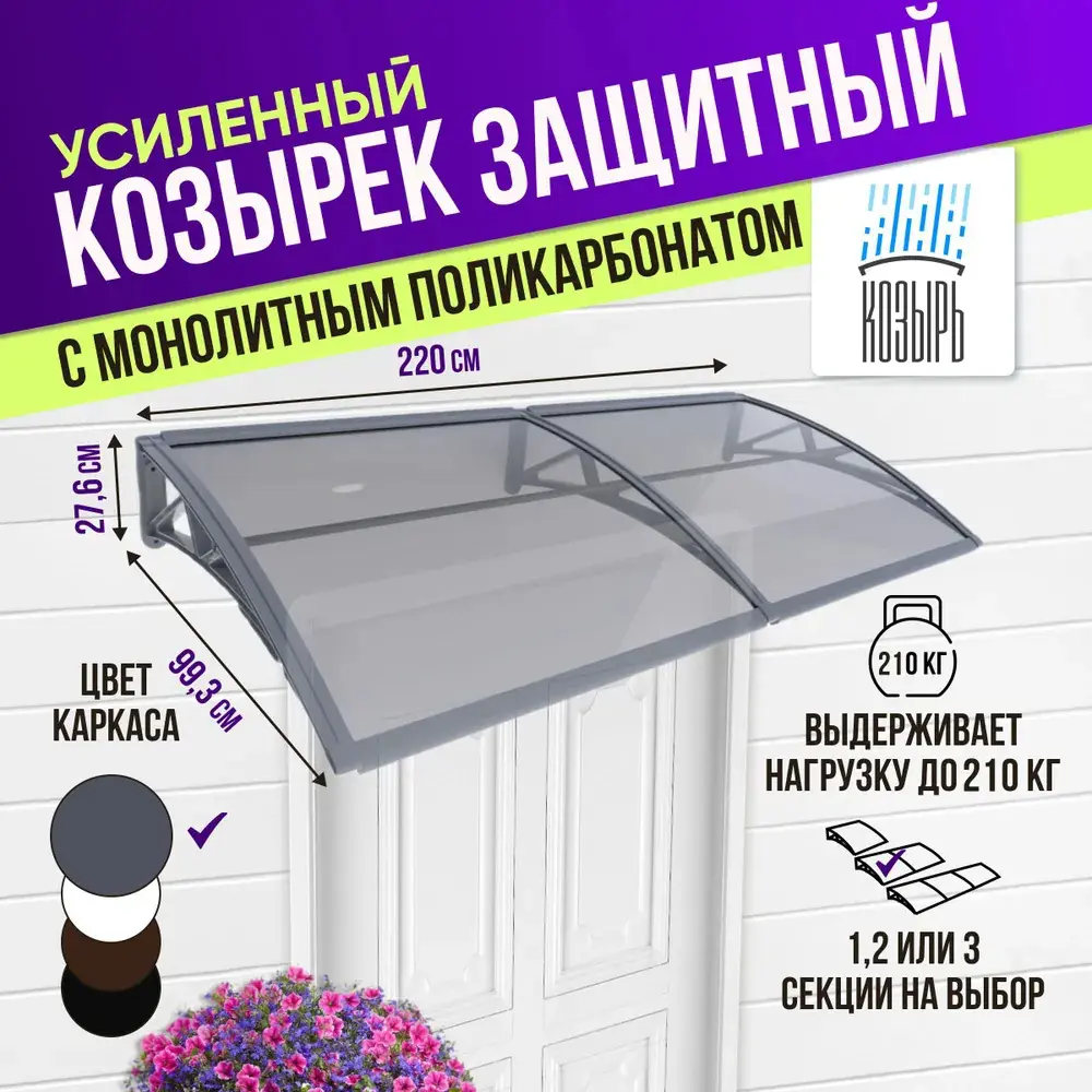 91734748 Козырек защитный усиленный профиль ВПМ 4мм серый STLM-0899963