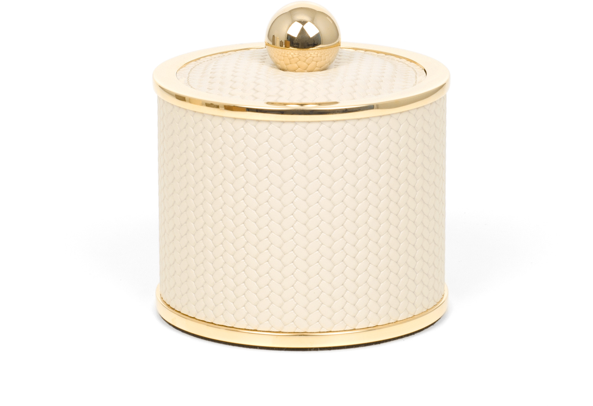 Держатель для ватных дисков Olimpia круглый - Ø 10,7XH15 см / металлическая отделка_золото / плетеная кожа_верблюжья