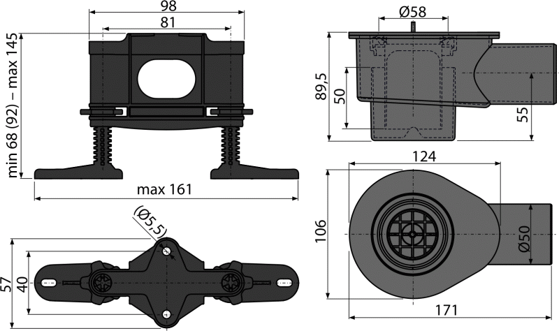 Сифон DN50 и комплект регулируемых ног ALCAPLAST APZS12 - Вид №1