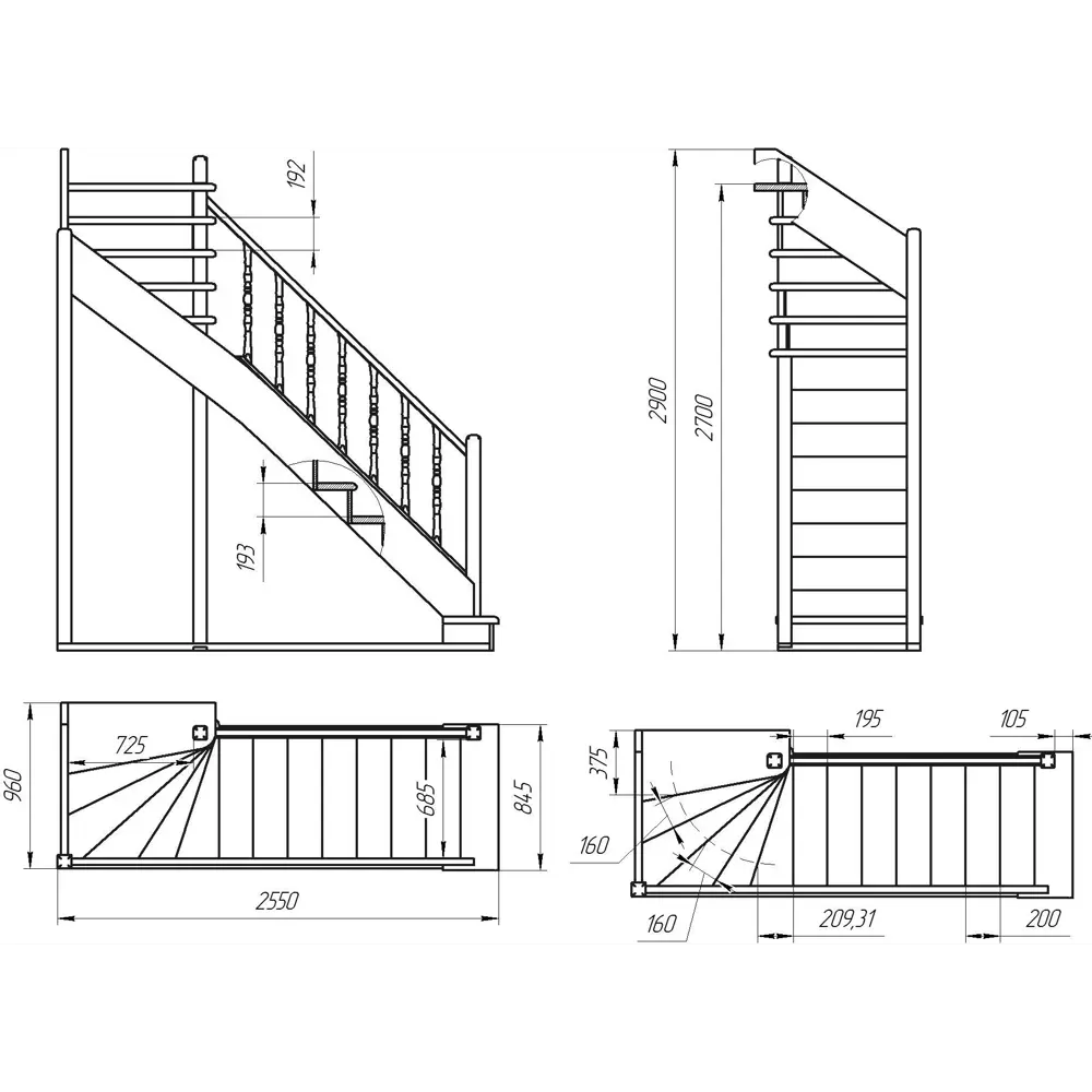 Лестница поворотная 90° ЛЕС-215 универсальная ЛЕСЕНКА STLM-2025231 - Вид №2