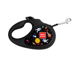 ПР0054713 Поводок-рулетка Waudog с рисунком "NASA", размер XS до 12кг, 3м черная COLLAR