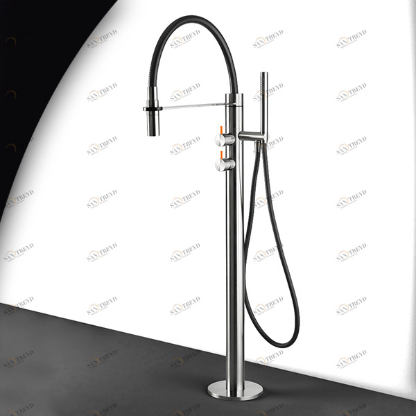 Смеситель для ванны матовая сталь с оранжевой ручкой Toki Radomonte PV2SCIL24