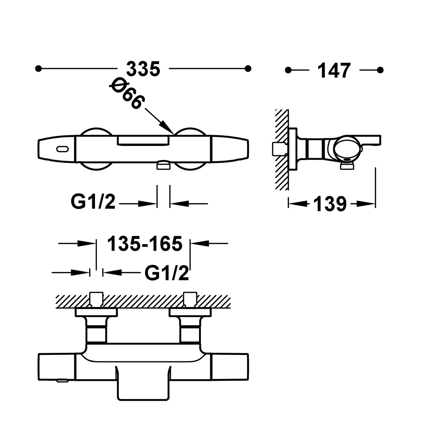 Настенный термостатический смеситель для ванны и душа-19017479 TRES Thermostatic - Вид №1