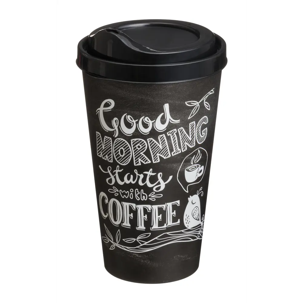 Стакан с крышкой Delinia Good Morning Starts With Coffee 550 мл пластик цвет черный STLM-2010072