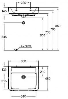 222261000 Подвесная раковина настенная прямоугольная Keramag  - Вид №1