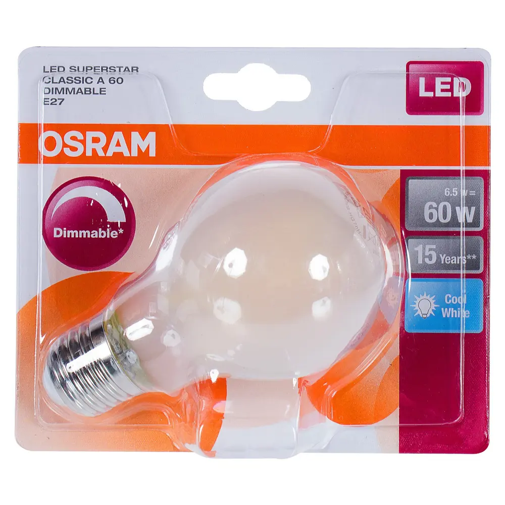 Лампа светодиодная Osram диммируемая E27 6,5 Вт 806 Лм свет холодный белый STLM-2042014 - Вид №1