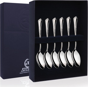 10621413 Аргента (Россия) Набор кофейных ложек 6пр. "Фаворит"+футляр Серебро 925