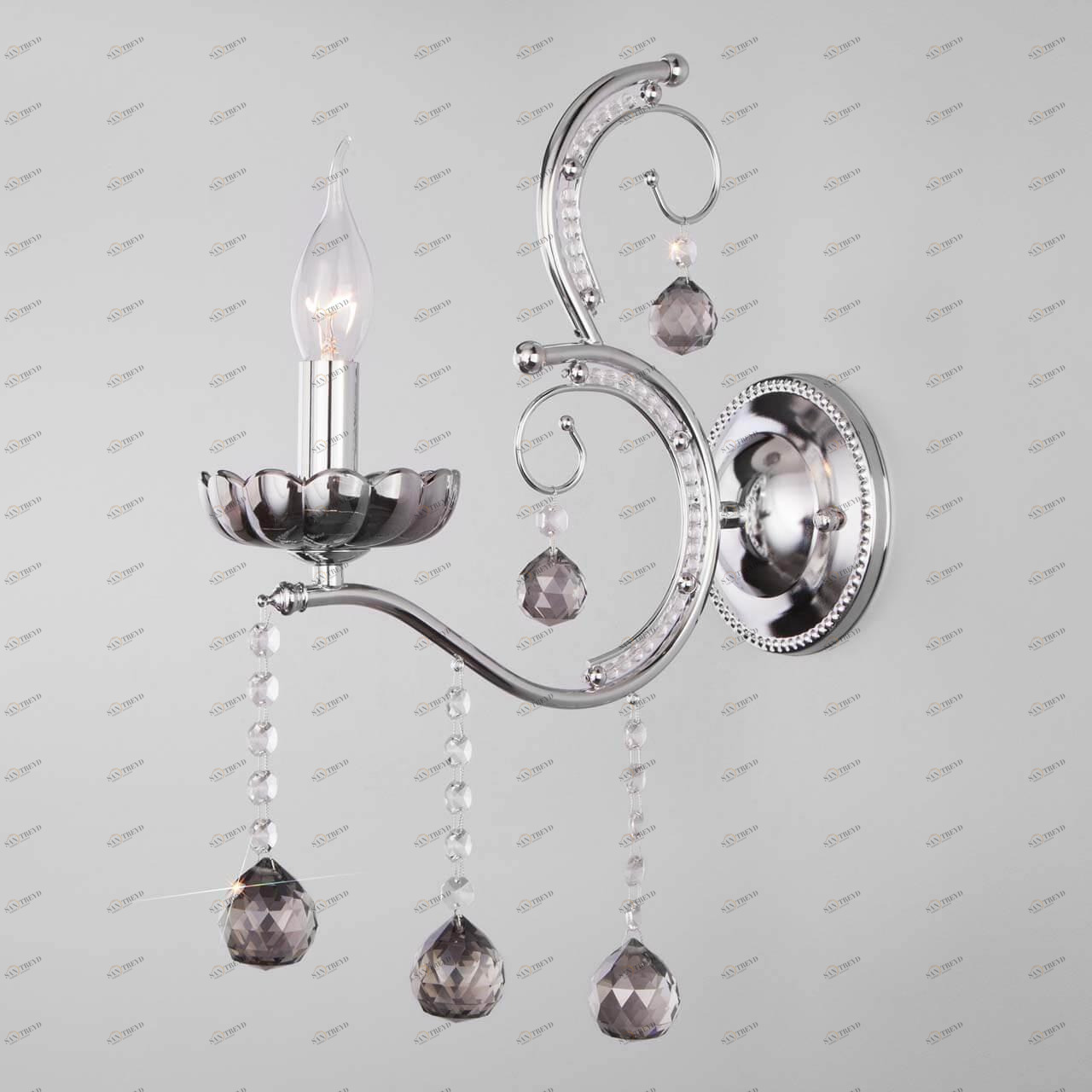 Бра хрустальное с подвесками дымчатое Brezza 10107/1 EUROSVET СВЕЧА 00-3930467 Прозрачный;хром 