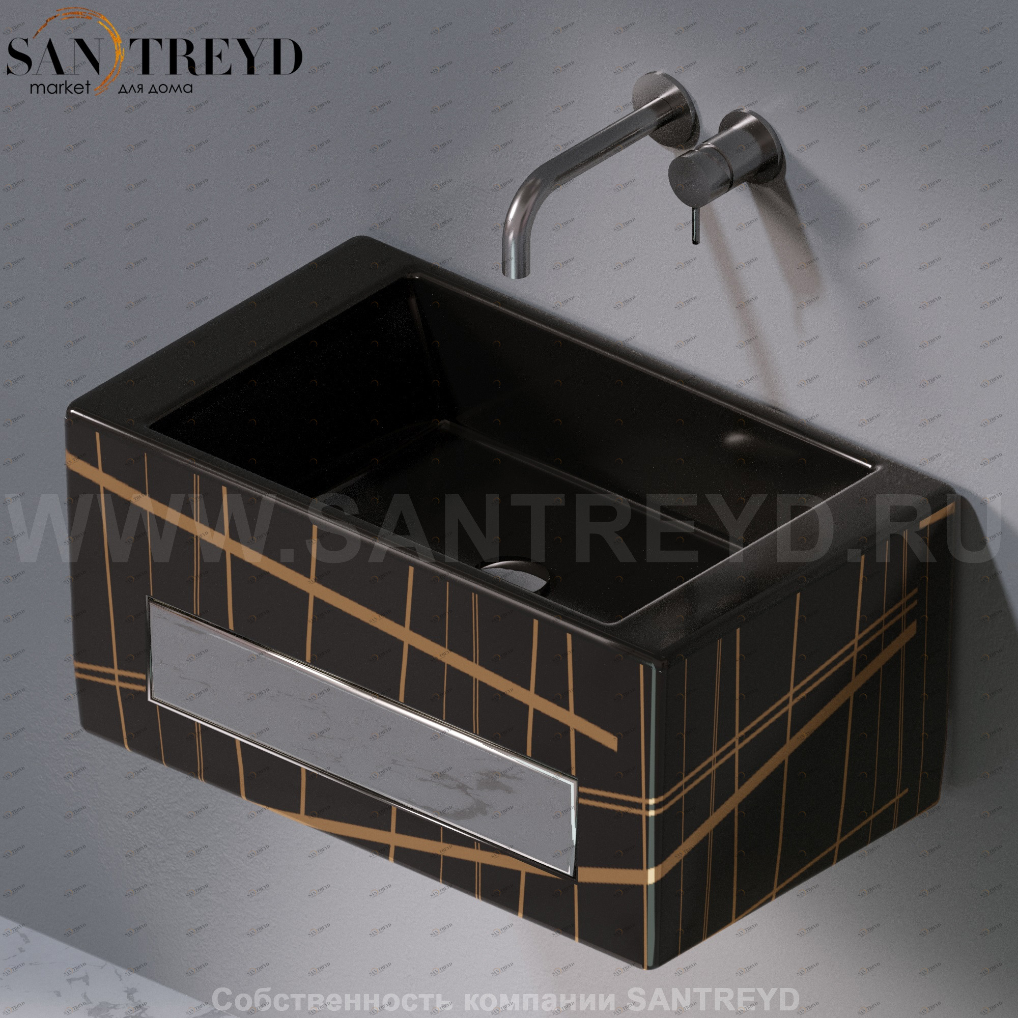 L116416G Подвесная раковина настенная прямоугольная A. e T. Italia Tower черная AeT ITALIA