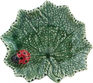 10636896 Bordallo Pinheiro Блюдо малое Bordallo Pinheiro Лист амброзии 14см, с божьей коровкой, керамика Керамика