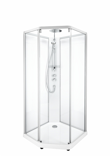 558.310.00.2 IDO Showerama 10-5 800x900 Пятиугольный комфорт, заднее стекло IDO Showerama пятиугольное, полированный алюминиевый профиль / прозрачное стекло, 800x900 мм 