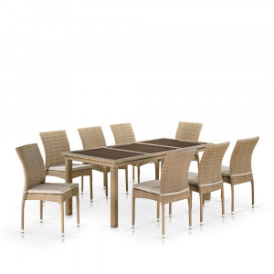 T365/Y380B-W65 8PCS Light Brown Комплект плетеной мебели T365/Y380B-W65 Light Brown (8+1) Afina