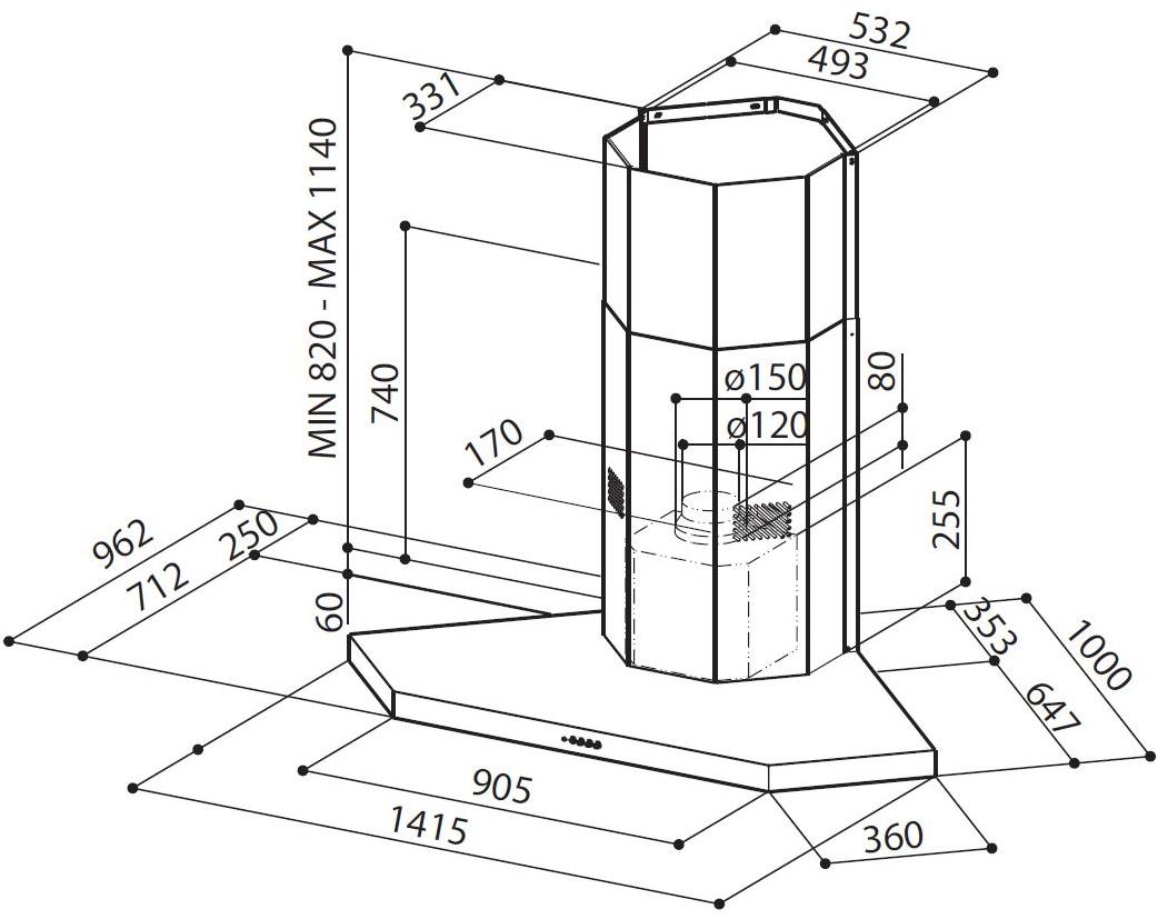 FABER Угловая вытяжка из нержавеющей стали со встроенным освещением класса c  325.0538.982  - Вид №1