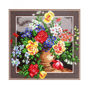 1271 Канва/ткань с рисунком Рисунок на канве 41 см х 41 см "Цветочное изобилие" Матренин посад