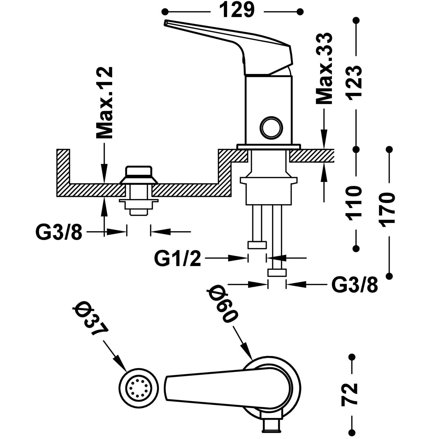Смеситель для биде FUJI с одной ручкой и переходом в маленький душ-28113010 TRES - Вид №1